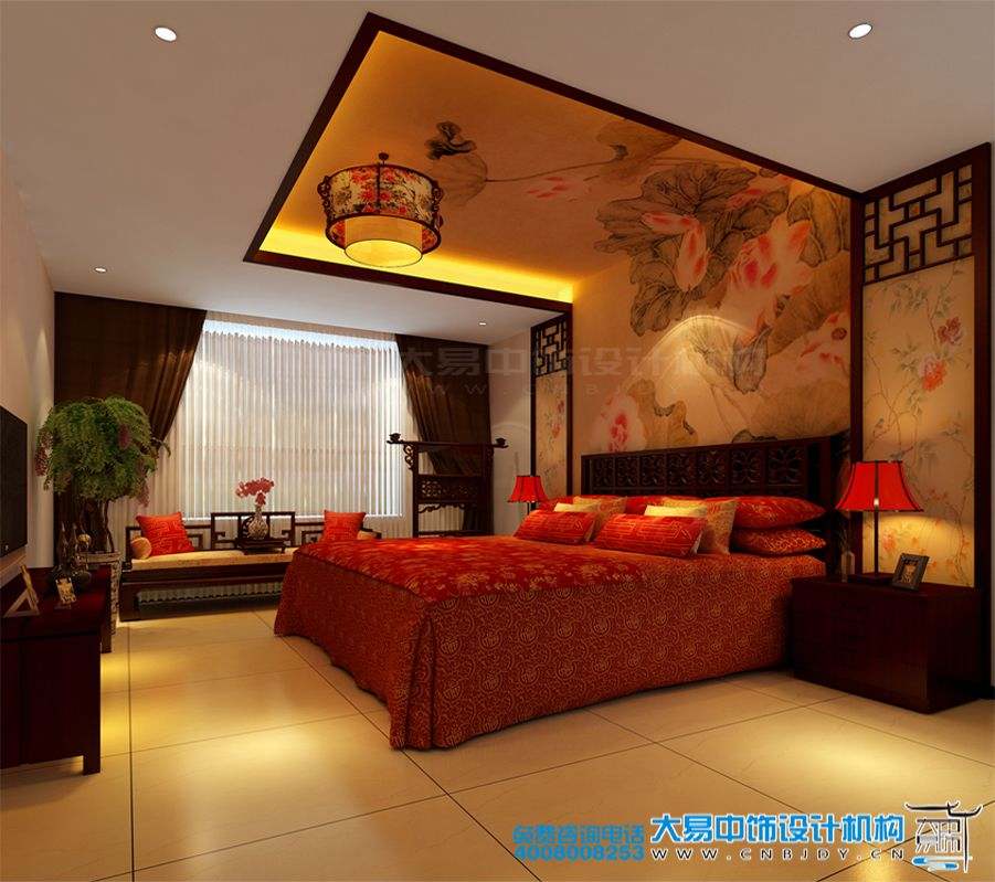 駐馬店新中式風(fēng)格家裝效果圖紅色典雅設(shè)計(jì)